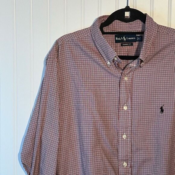 Ralph Lauren Shirt Men 17 32/33 Red Black Check Classic Fit Preppy Long Sleeve - Picture 2 of 10